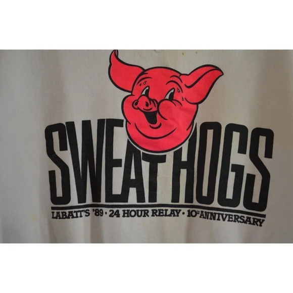 Sweathogs Labatt's 1989 24 Hr Relay 10th Ann Sweatshirt Vtg  Running Pig Graphic - Picture 5 of 13